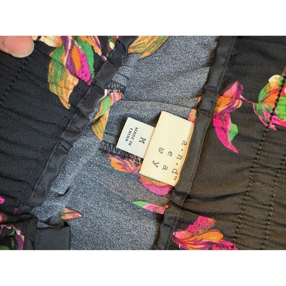 A New Day Floral Print Shorts Drawstring Waist Casual Summer Black‎ M - Picture 5 of 6